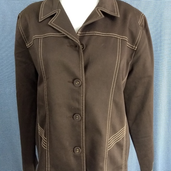 ALFRED DUNNER Blazer 10P Brown Heavy Stitch Trim - Picture 4 of 6